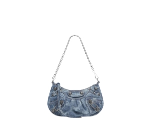Balenciaga Le Cagole Mini Bag In Blue Denim With Aged-Silver Hardware