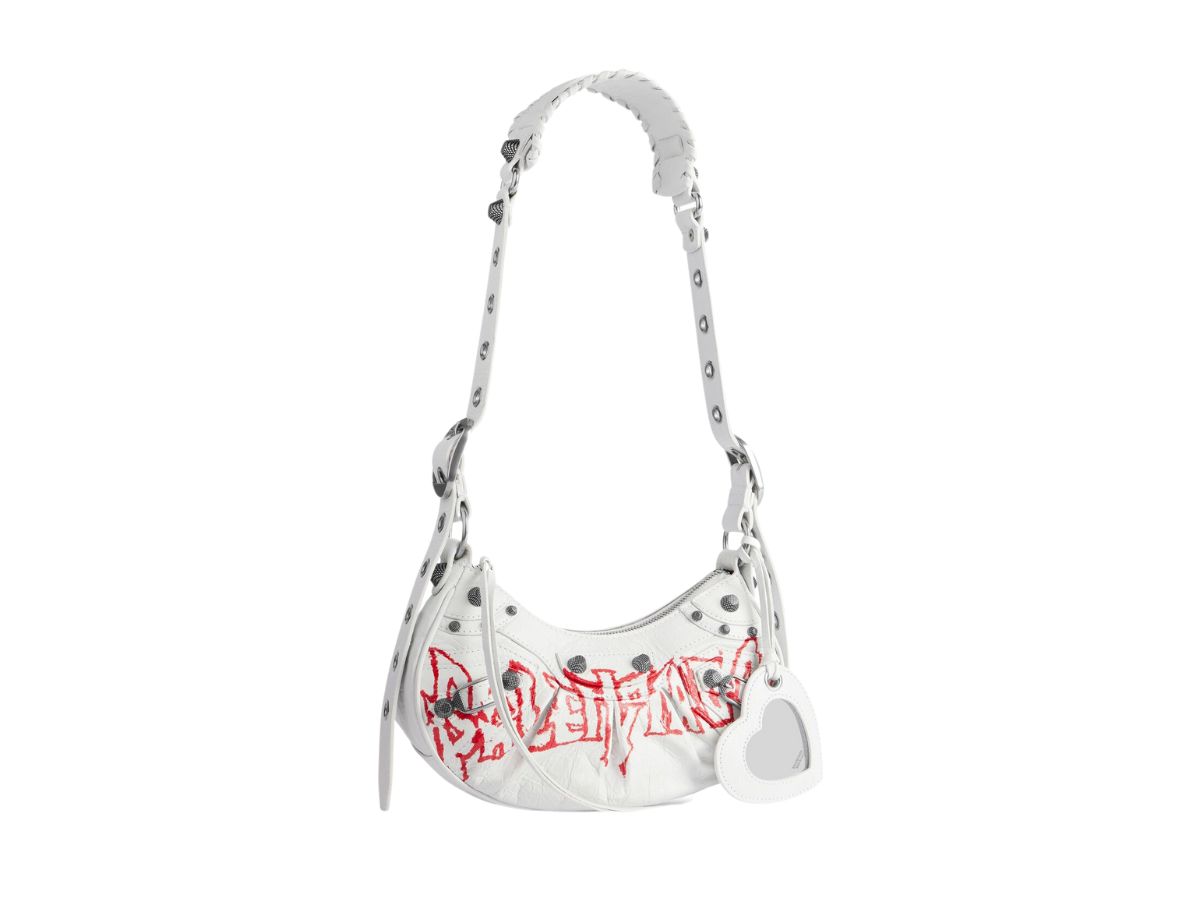 Balenciaga Le Cagole XS Shoulder Bag In White DIY Metal Artwork 