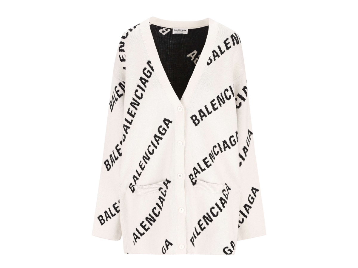 BALENCIAGA vshaped cardigan in wool with allover logo  Beige  Balenciaga  sweater 652394 T1567 online on GIGLIOCOM