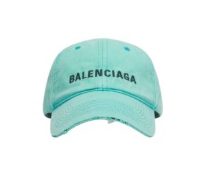 Balenciaga Logo Front Cap In Green And Black Cotton Drill