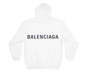 Balenciaga Logo Organic Fleece Hoodie In White Cotton