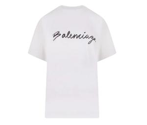 Balenciaga Logo Printed Medium Fit T-Shirt White