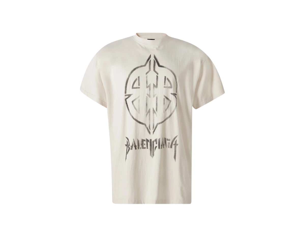 Balenciaga Metal BB Stencil Oversize Logo T-Shirt Beige