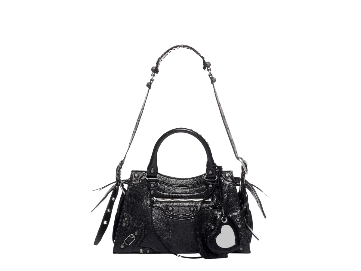 Balenciaga Neo Cagole City Small Handbag In Black Arena Lambskin 