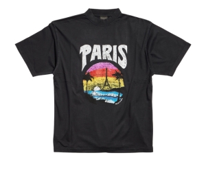 Balenciaga Paris Tropical T-Shirt Medium Fit In Black and White Vintage Jersey