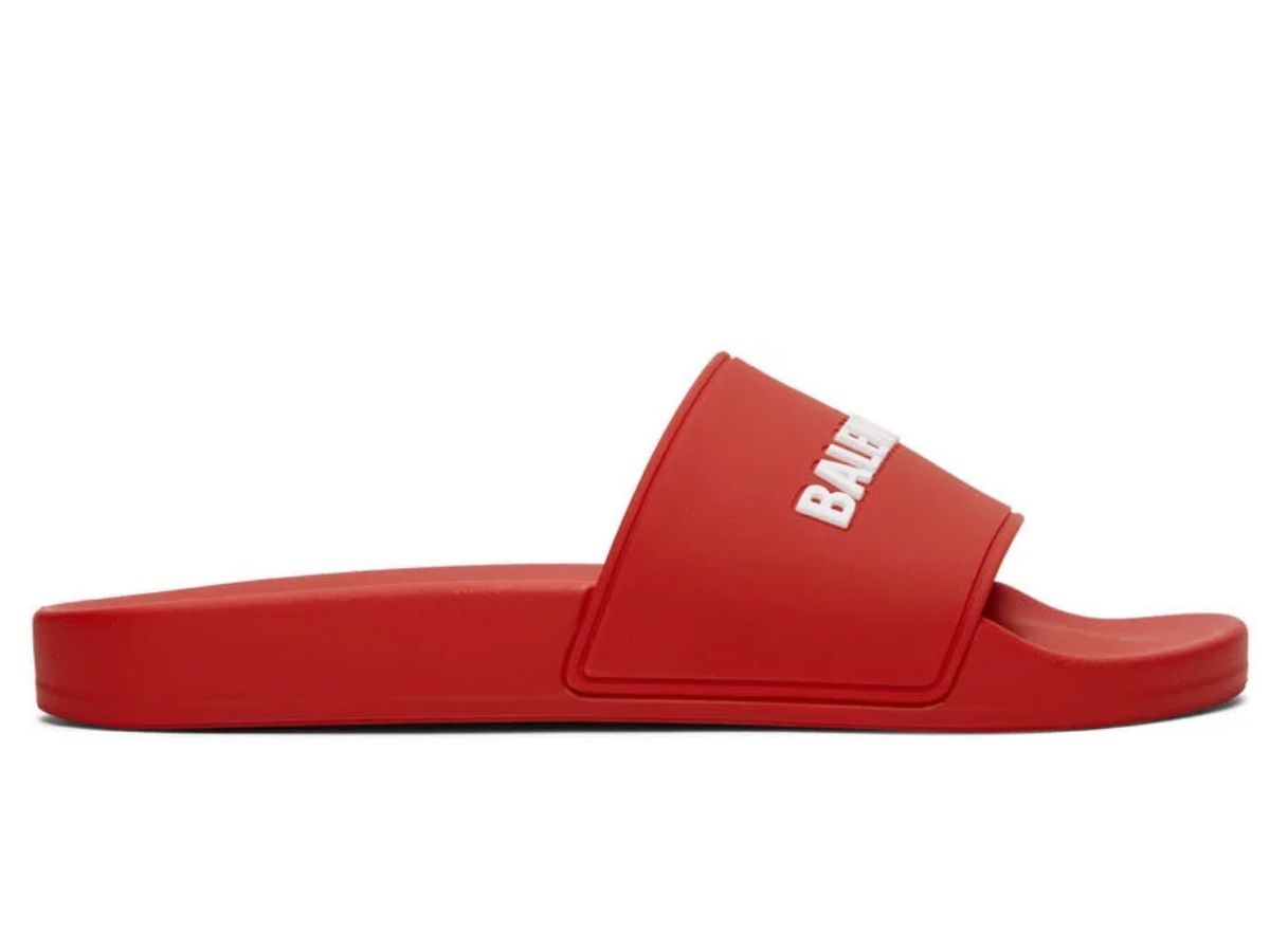 SASOM shoes BALENCIAGA Red Logo Pool Slides Check the latest