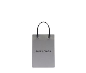 Balenciaga Mini Shopping Phone Holder Bag In Grey Squared Calfskin