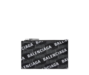 Balenciaga Signature Large Long Coin and Card Holder In BB Monogram Coated Canvas and Allover Logo Black