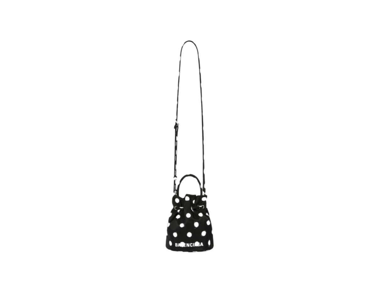 BALENCIAGA Nylon Polka Dot XS Bucket Bag Black White 1265932