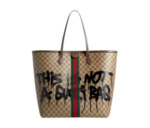 Balenciaga x Gucci Hacker Graffiti Large Tote Bag in Coated Canvas in Beige