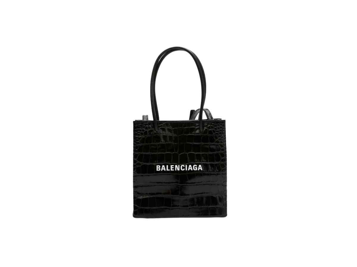 Balenciaga XXS Shopping Tote Crocodile Effect Black