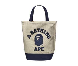 BAPE Blue Ape College Canvas Tote Bag Natural