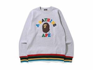 Buy BAPE Multi Color Letters College Line Rib Crewneck Grey at Sasom – Authentic and Ready to Ship