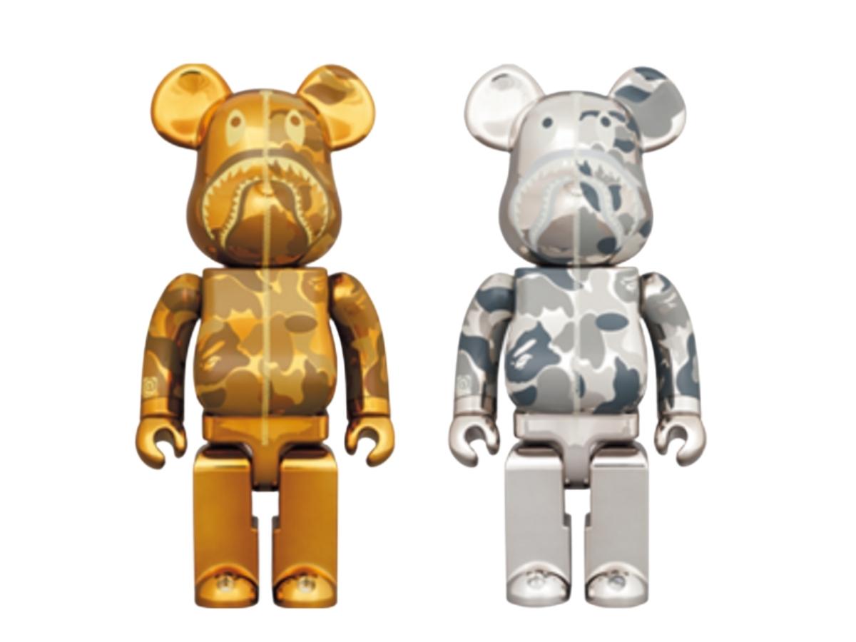 SASOM | collectibles BE@RBRICK Bape Camo Shark Gold silver 1000