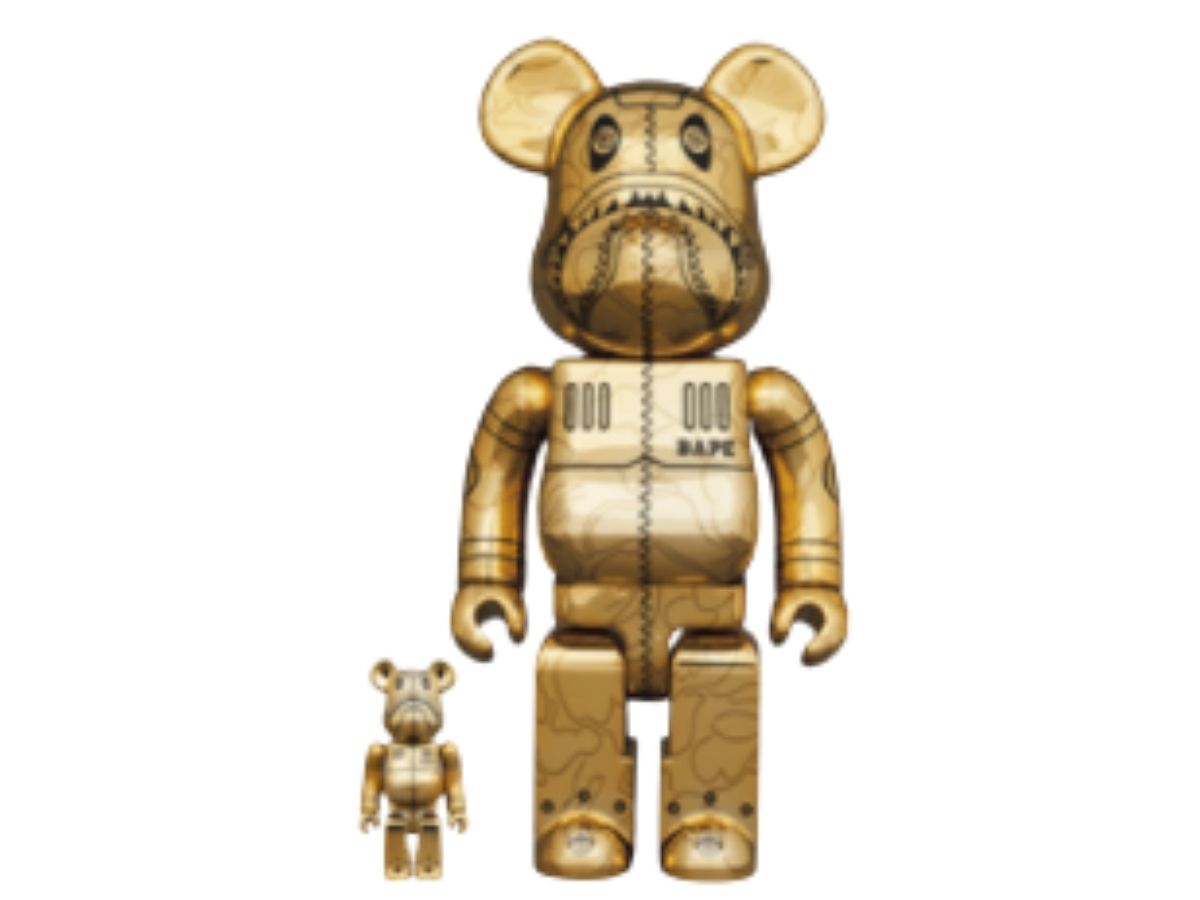 BE@RBRICK Sorayama × BAPE Camo Shark Gold 400% + 100%