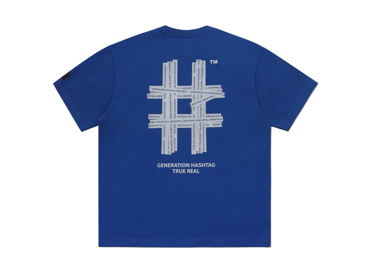 Beentrill Reflective Hashtag Overfit Short Sleeve T-shirt Blue
