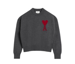 Buy Ami Paris Sweater In Felted Merino Wool. Heather Grey Red at Sasom – Authentic and Ready to Ship