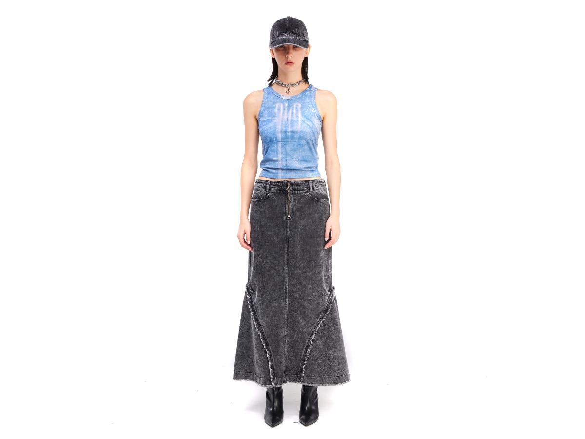 【BLR】Denim Wide Long Skirt BLACK ช้อป BLR Denim Wide Long Skirt Blackของแท้ที่ SASOM