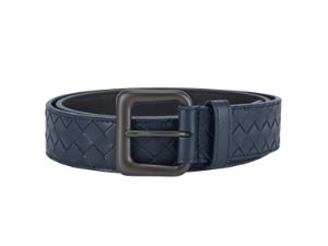Bottega Veneta BV Men's Dark Blue Leather Knitted Pin Buckle Belt Belt