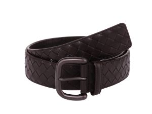 Bottega Veneta dark brown woven leather belt belt pin button