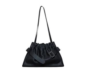 Boyy Scrunchy Satchel In Calfskin Leather Soft Metal and Leather Buckle Black