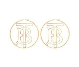 Burberry Gold Monogram Motif Hoop Earrings