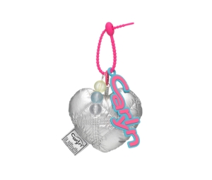 Carlyn Cotton Heart Bag Charm In Nylon-PU Silver