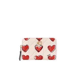 Buy Coach Essential Small Zip Around Card Case With Quilting And Heart Print Chalk at Sasom – Authentic and Ready to Ship