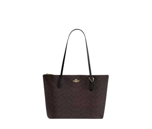 Buy Coach Zip Top Tote Bag Walnut Black at Sasom – Authentic and Ready to Ship