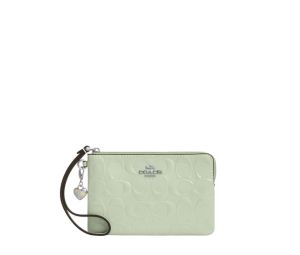 Buy Coach CCorner Zip Wristlet In Signature Leather With Heart Charm Pale Green at Sasom – Authentic and Ready to Ship