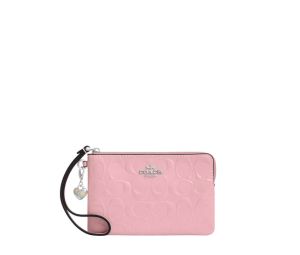 Buy Coach Corner Zip Wristlet In Signature Leather With Heart Charm Pink at Sasom – Authentic and Ready to Ship