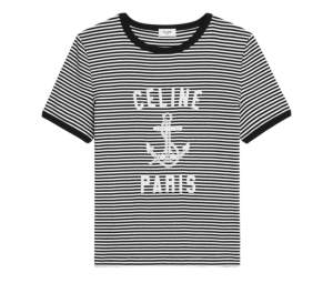 Celine 70's Anchor T-Shirt In Striped Jersey Off White Black