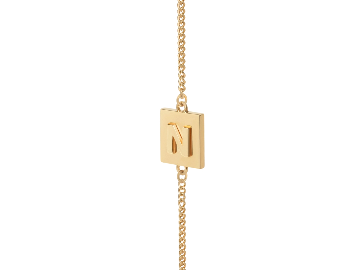 ALPHABET N BRACELET IN BRASS WITH GOLD FINISH - GOLD