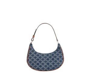 Celine Ava Bag In Denim With Triomphe All-Over And Calfskin Denim-Silver