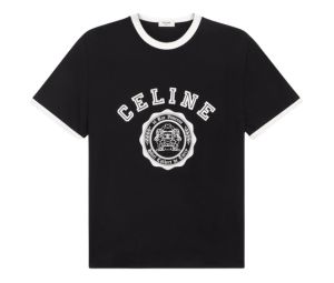 Celine Loose Triomphe T-Shirt In Cotton Jersey Black-White