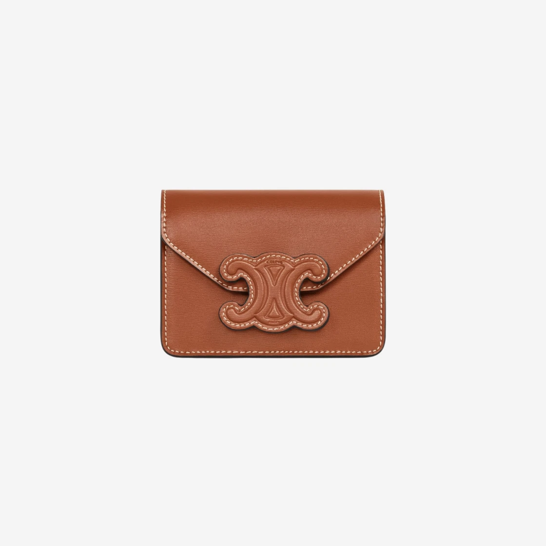 Celine Card Holder on Chain Triomphe in Shiny Calfskin Tan