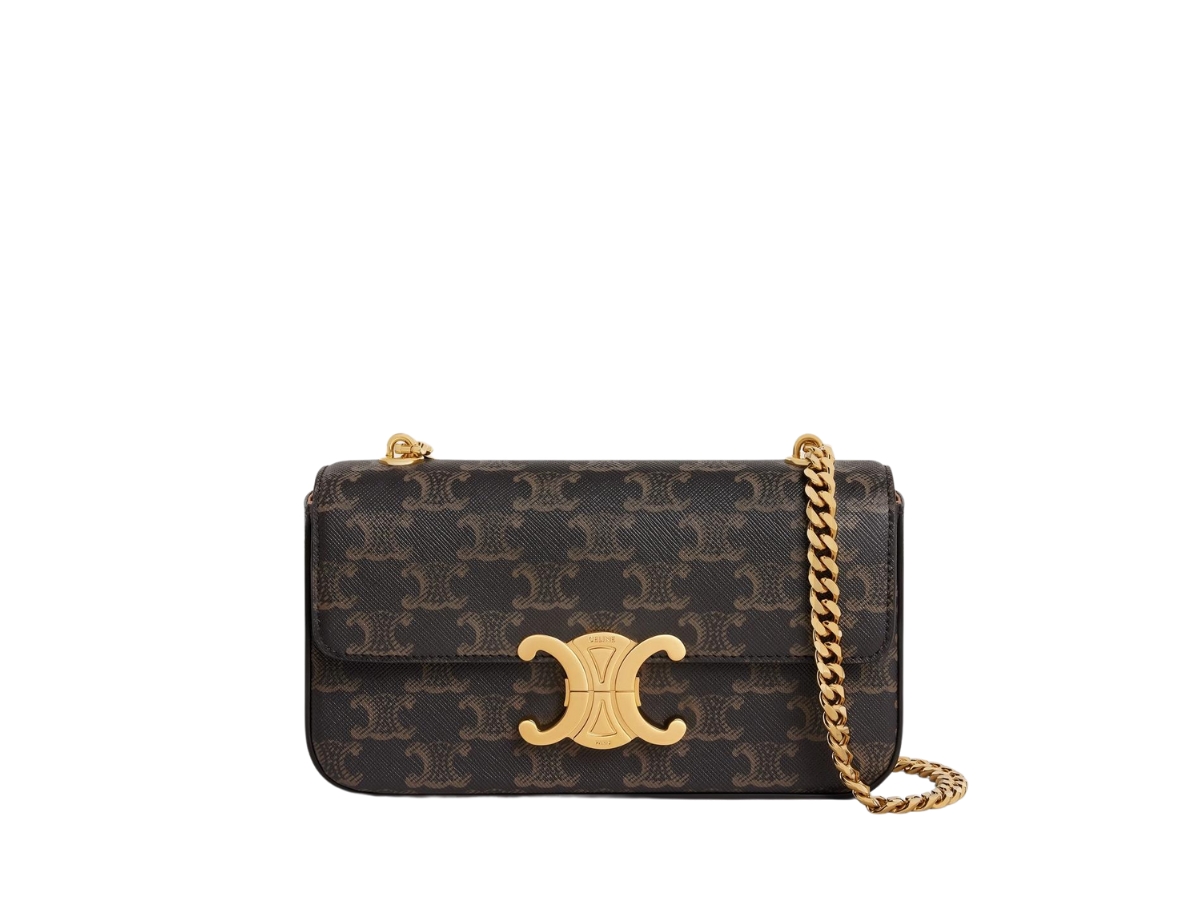 Celine Chain Shoulder Bag In Triomphe Canvas With Gold