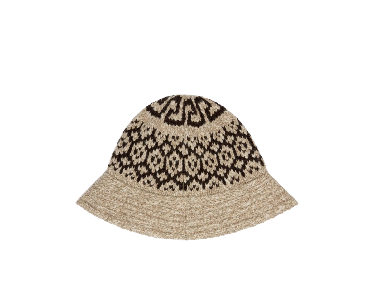 Celine Cloche Hat In Triomphe Fair Isle Wool Taupe display picture 2