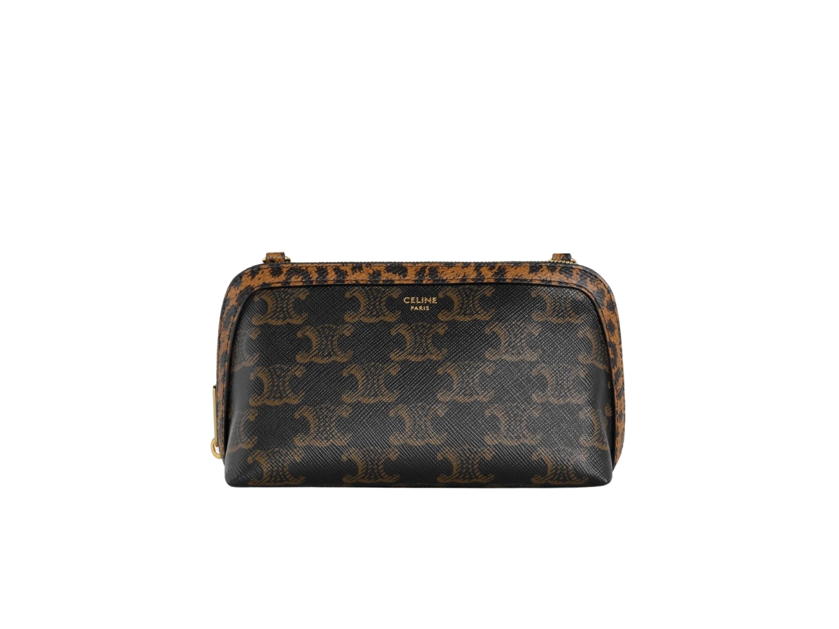 ☆【CELINE】☆Clutch Chain Triomphe Canvas Lambskin Ta.n☆ Clutch on Chain Cuir triomphe IN Triomphe canvas and