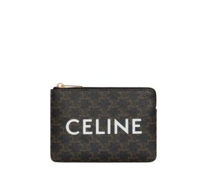 Celine Coin And Card Pouch In Triomphe Canvas With Gold Finishing Black