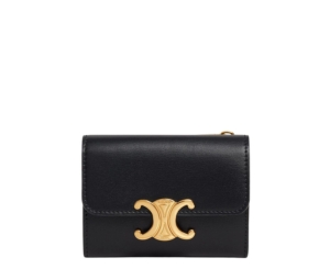 Buy Celine Compact Wallet With Coin Triomphe In Shiny Calfskin With Gold Finishing Black at Sasom – Authentic and Ready to Ship