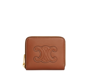 COMPACT ZIPPED WALLET CUIR TRIOMPHE IN SMOOTH CALFSKIN - TAN