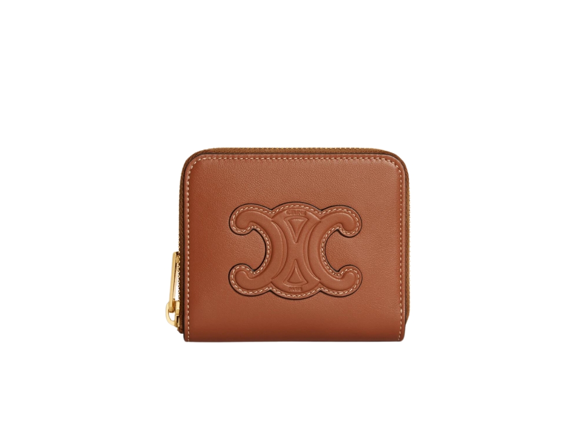 COMPACT ZIPPED WALLET CUIR TRIOMPHE IN SMOOTH CALFSKIN - TAN