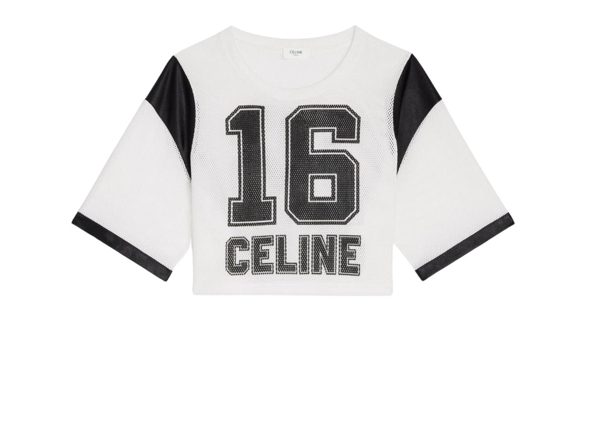 Celine Black & White-Logo Mesh T-Shirt