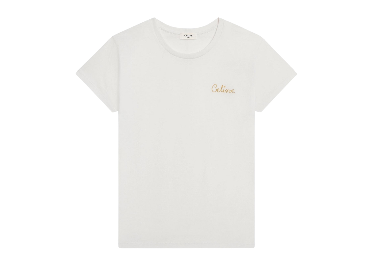 Tシャツ・カットソー CELINE | CELINE EMBROIDERED T-SHIRT IN COTTON 2X351671Q.01OW Buy Celine Embroidered T-Shirt In Cotton Off White | SASOM