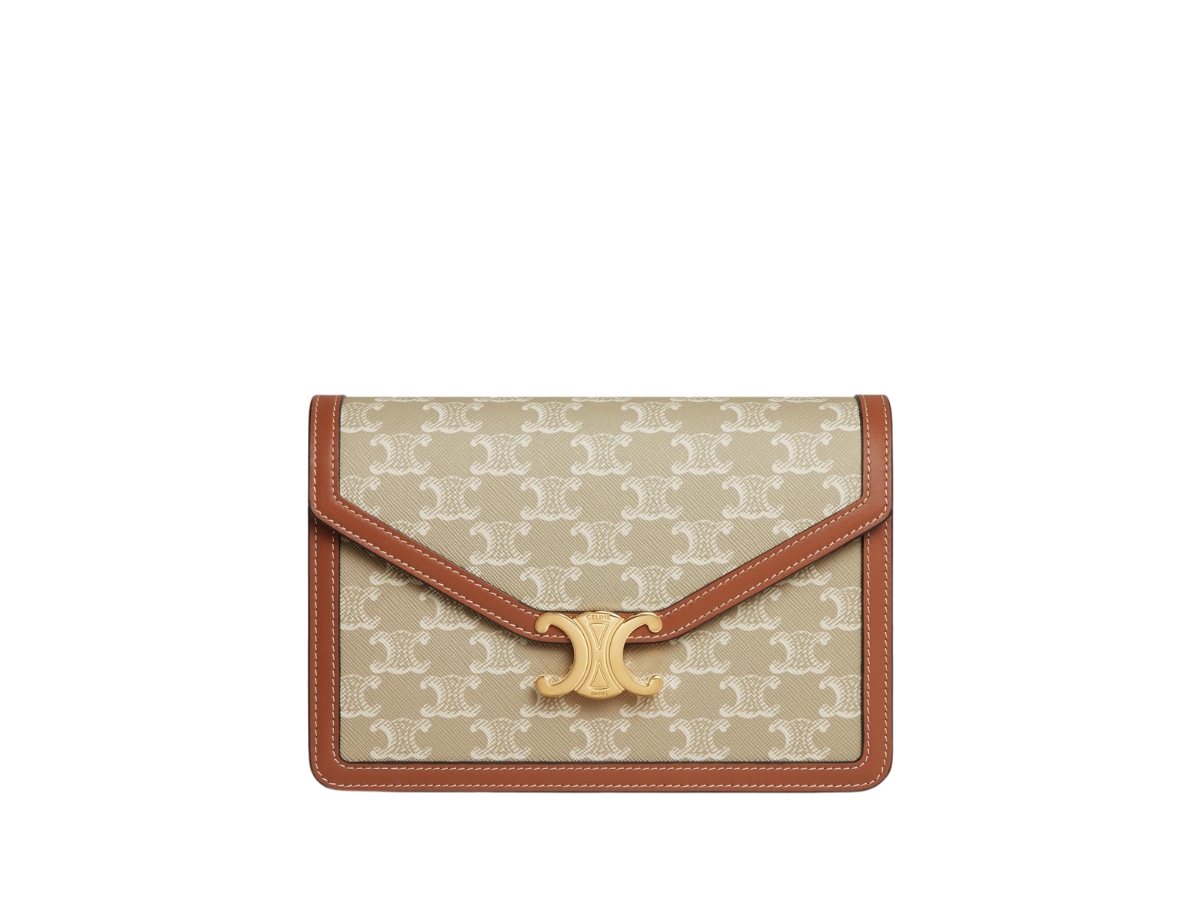 Celine Enveloppe Bag In Triomphe Canvas And Calfskin With Gold 
