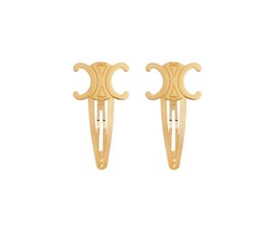 Celine Hair Accessories Set of 2 Triomphe Snap Hair Clips in Brass with Gold Finish and Steel Gold