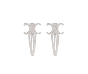 Celine Hair Accessories Set of 2 Triomphe Snap Hair Clips in Brass with Rhodium Finish and Steel Silver
