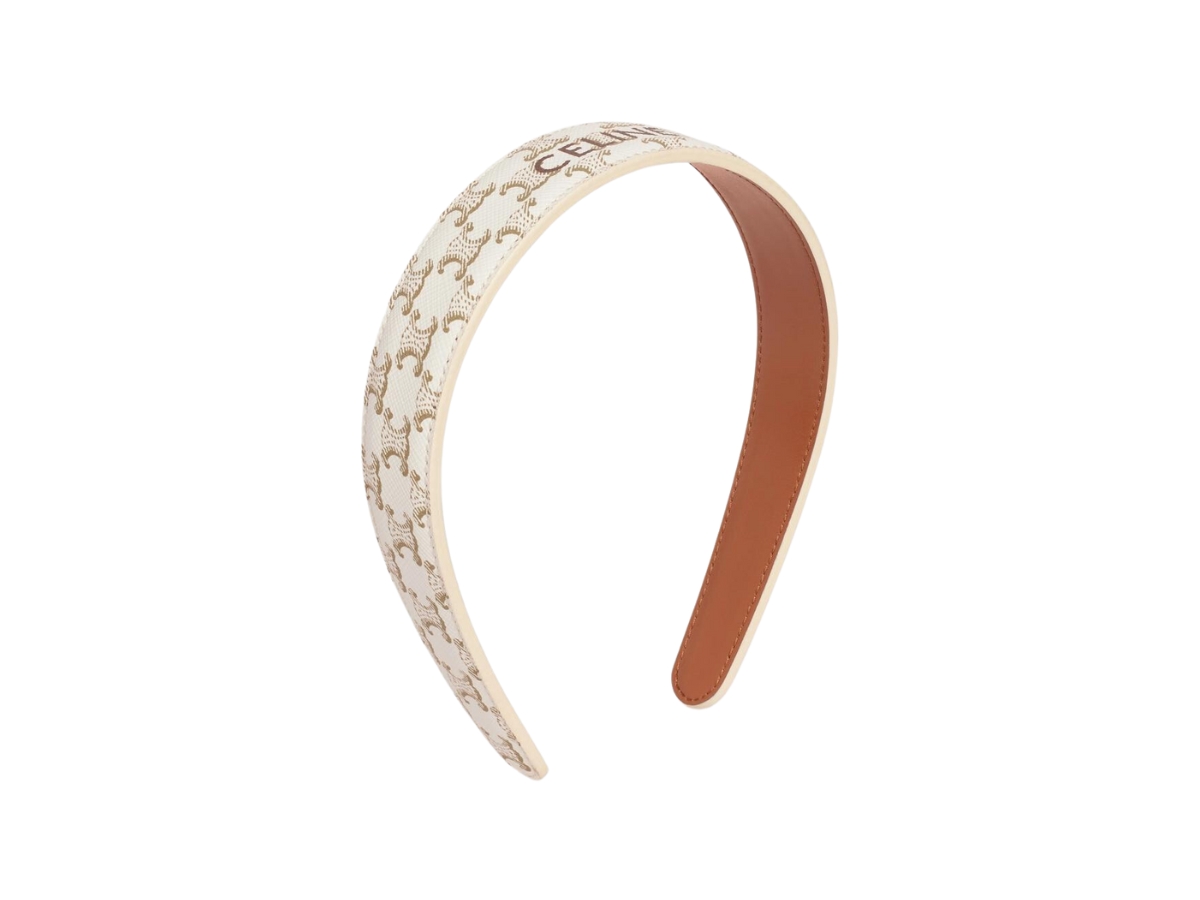 Celine white 3 gold tone Triomphe vegan leather wide headband. New Celine Paris Thin Headband in Calfskin - SILVER / WHITE | CELINE main image 3