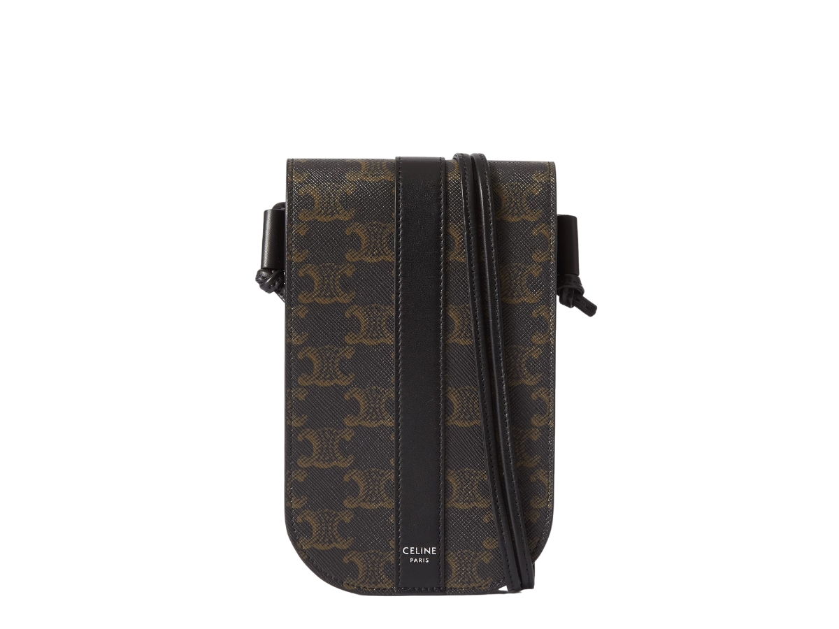 Triomphe Leather-Trimmed Logo-Print Coated-Canvas Phone Pouch